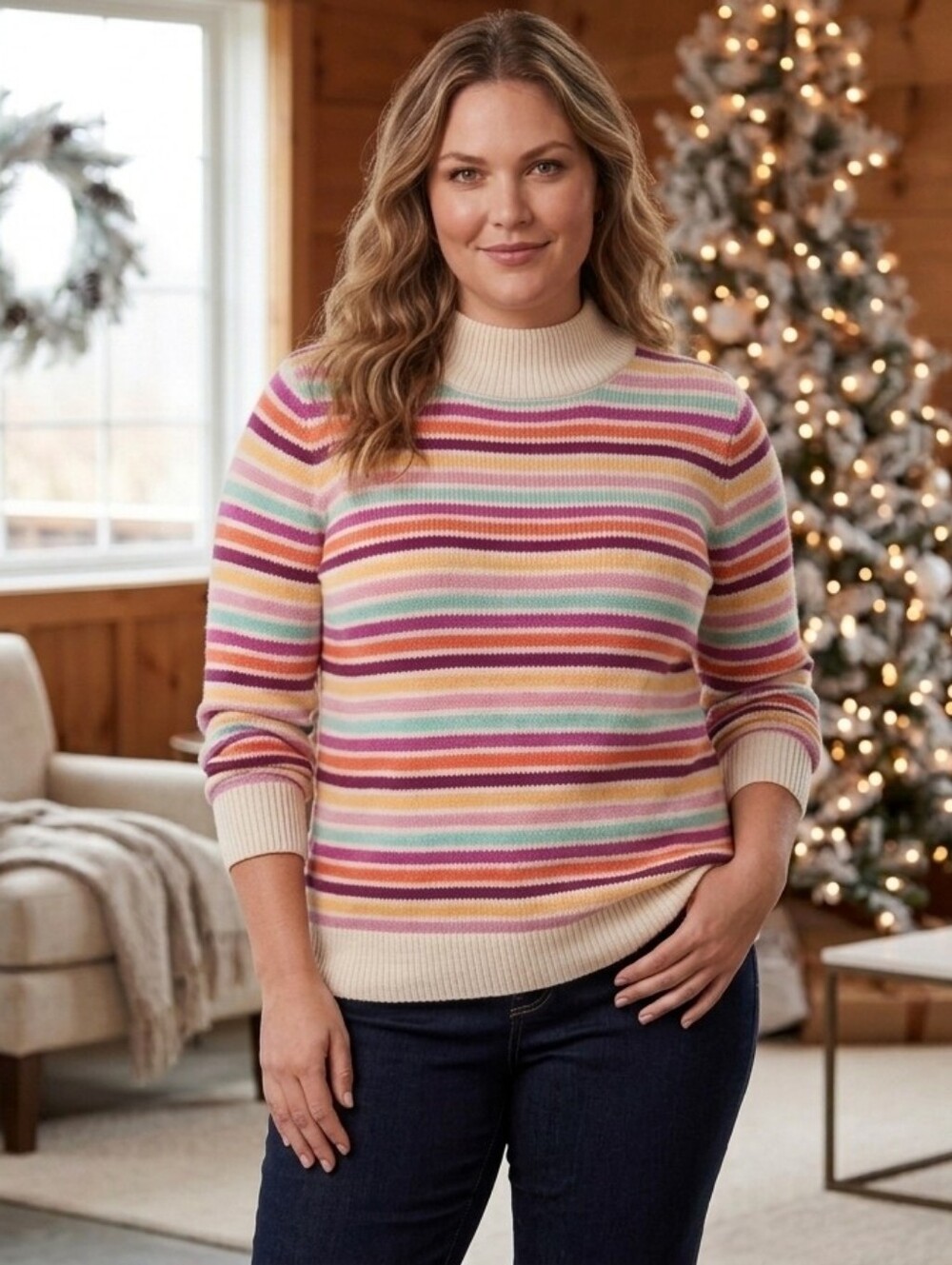 Talbots Multicolor Striped Cowl Neck Sweater